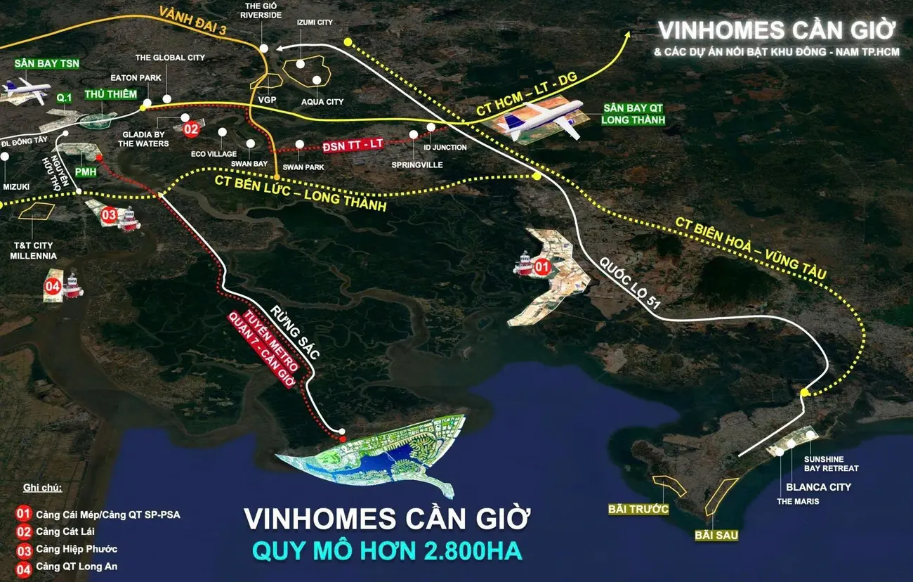 Bản đồ quy hoạch Vinhomes Green Paradise tại Cần Giờ với quy mô hơn 2.800ha.