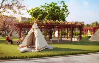 Khu vực thư giãn xanh mát dành cho cư dân tại Young Paradise Hub, Vinhomes Green Paradise Cần Giờ.