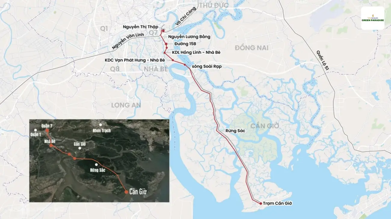 Lộ trình tuyến Metro Quận 7 – Cần Giờ, giúp rút ngắn thời gian di chuyển chỉ còn 16 phút.