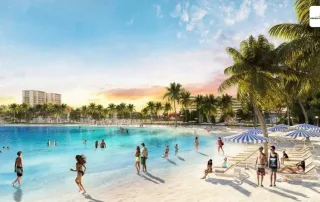 Phối cảnh biển hồ nhân tạo tại Vinhomes Green Paradise, thu hút du khách với không gian nghỉ dưỡng sang trọng.