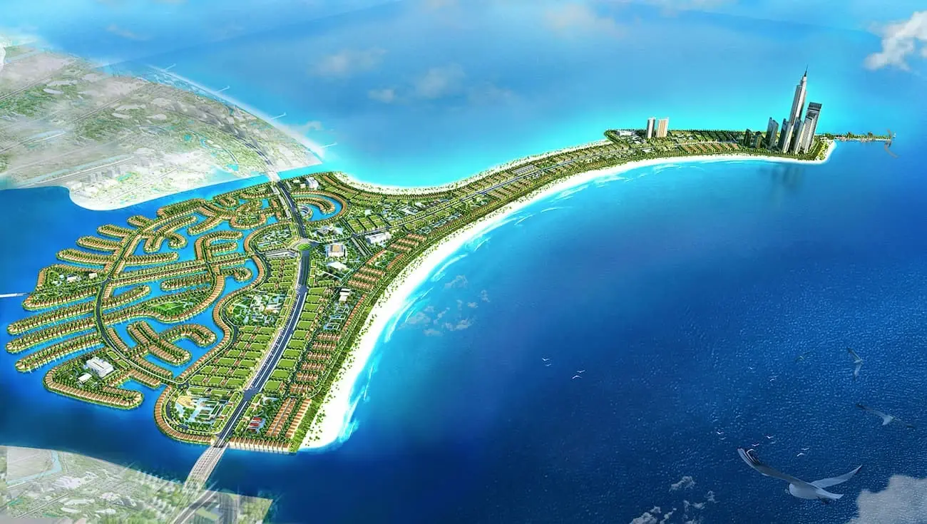 Phối cảnh siêu đô thị lấn biển Vinhomes Green Paradise tại Cần Giờ, hứa hẹn tạo nên trung tâm đô thị ven biển hiện đại.