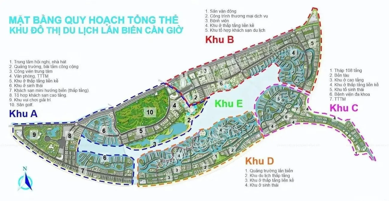 Sơ đồ quy hoạch tổng thể của khu đô thị du lịch lấn biển Cần Giờ – Vinhomes Green Paradise, với Phân khu A mở bán đầu tiên.