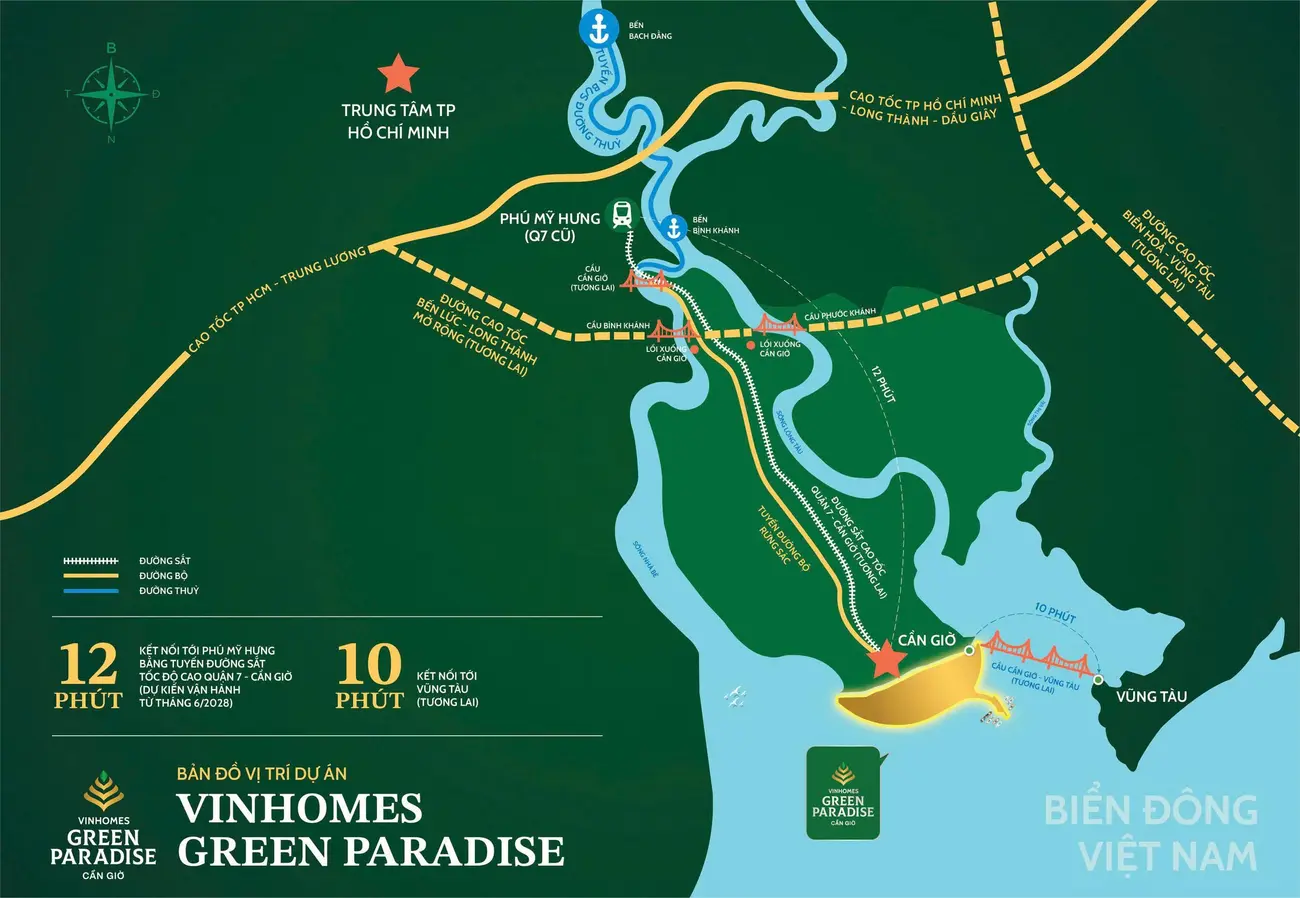 Sơ đồ vị trí và kết nối của dự án Vinhomes Green Paradise với các tuyến giao thông quan trọng.